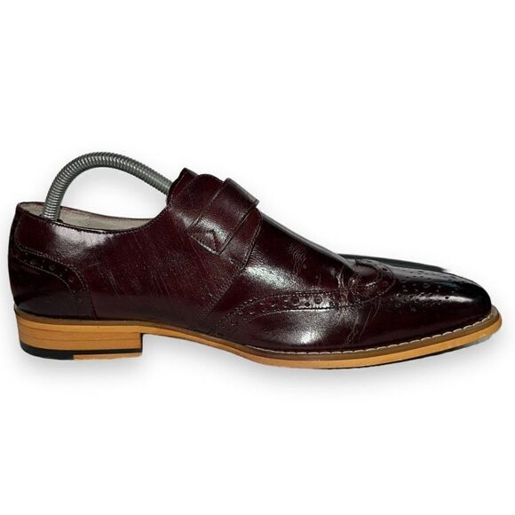 Giovanni Baron Monk Strap Wingtip Loafers Burgundy Leather Men's 9 - Picture 7 of 12